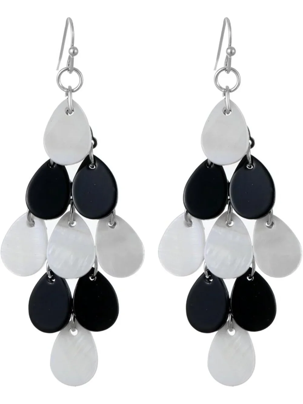 Women White And Black Rhombic Drop Statement Summer Beach Cluster Dangle Earring